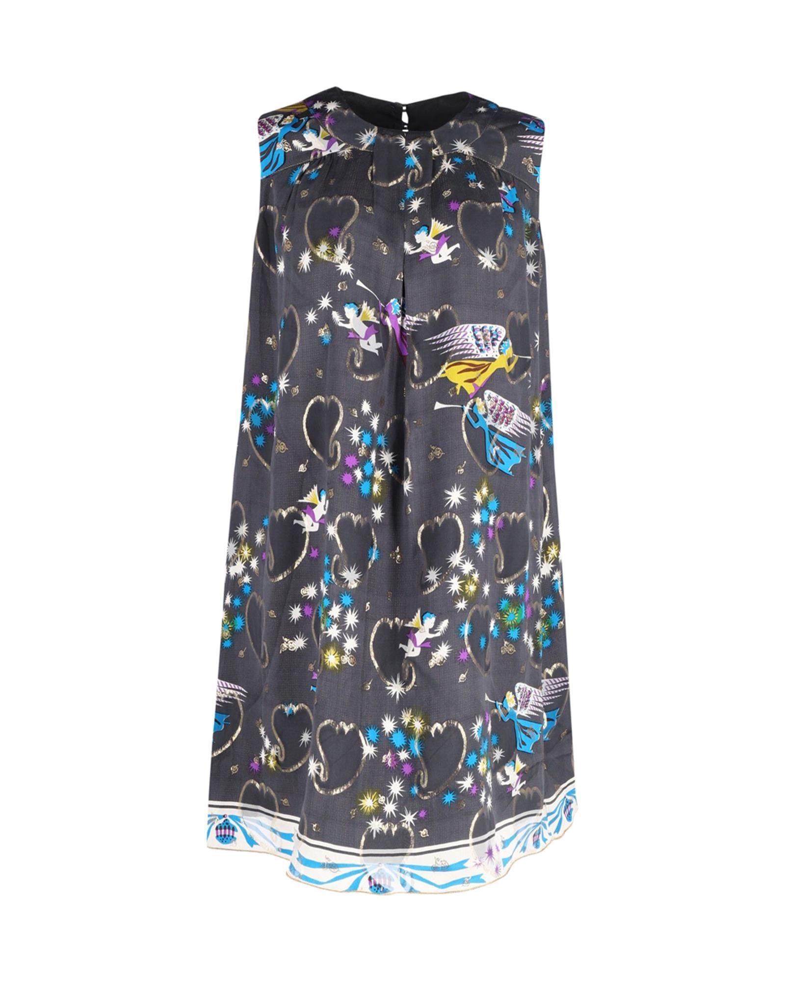 image of Anna Sui Metallic Cherub Print Silk A-Line Dress With Knee Length, Women's (Size Small)