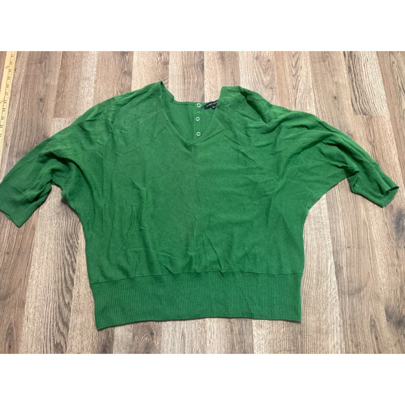 Vintage Jeanne Pierre Shirt Womens XL Green 3/4 Sleeve V-neck Casual Modern Basic T-Shirt Size XL / US 12-14 / IT 48-50 - 2 Thumbnail