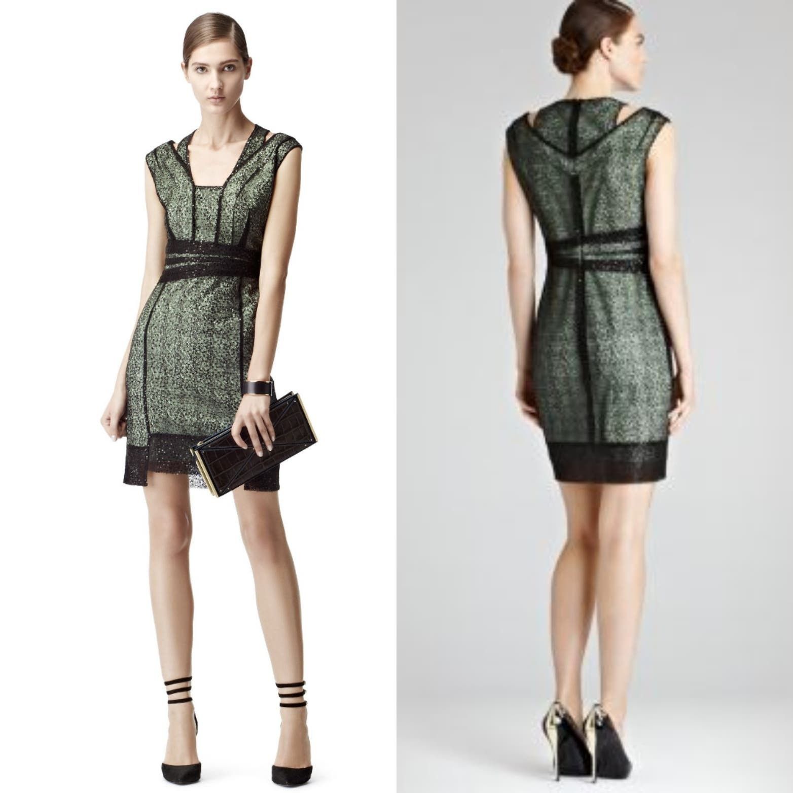 image of New Reiss Tali Sparkle Wrap Bodycon Dress Sequins Green Size 8, Women's