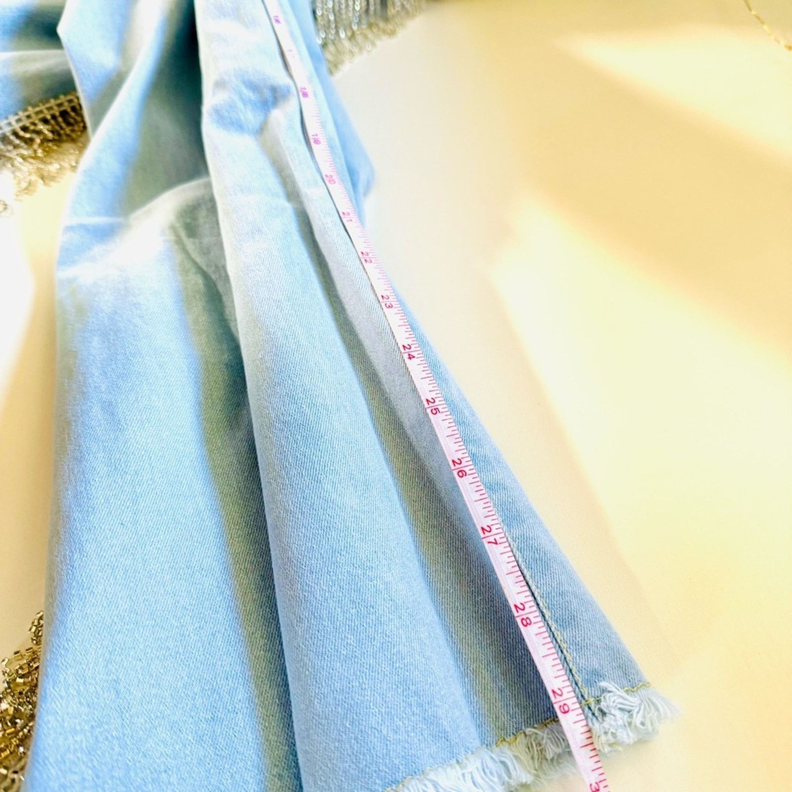 Other NEW Light Stretch Denim Crystal Fringe Tassel Split Leg Jean Size 28" / US 6 / IT 42 - 9 Thumbnail