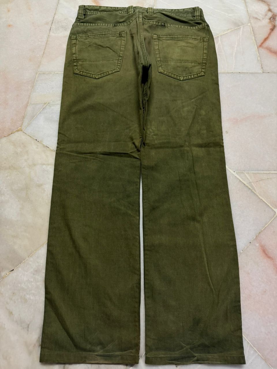 Kapital 💥Thrashed 90s Back Number Olive Green Jeans Sick style Size US 31 - 14 Thumbnail