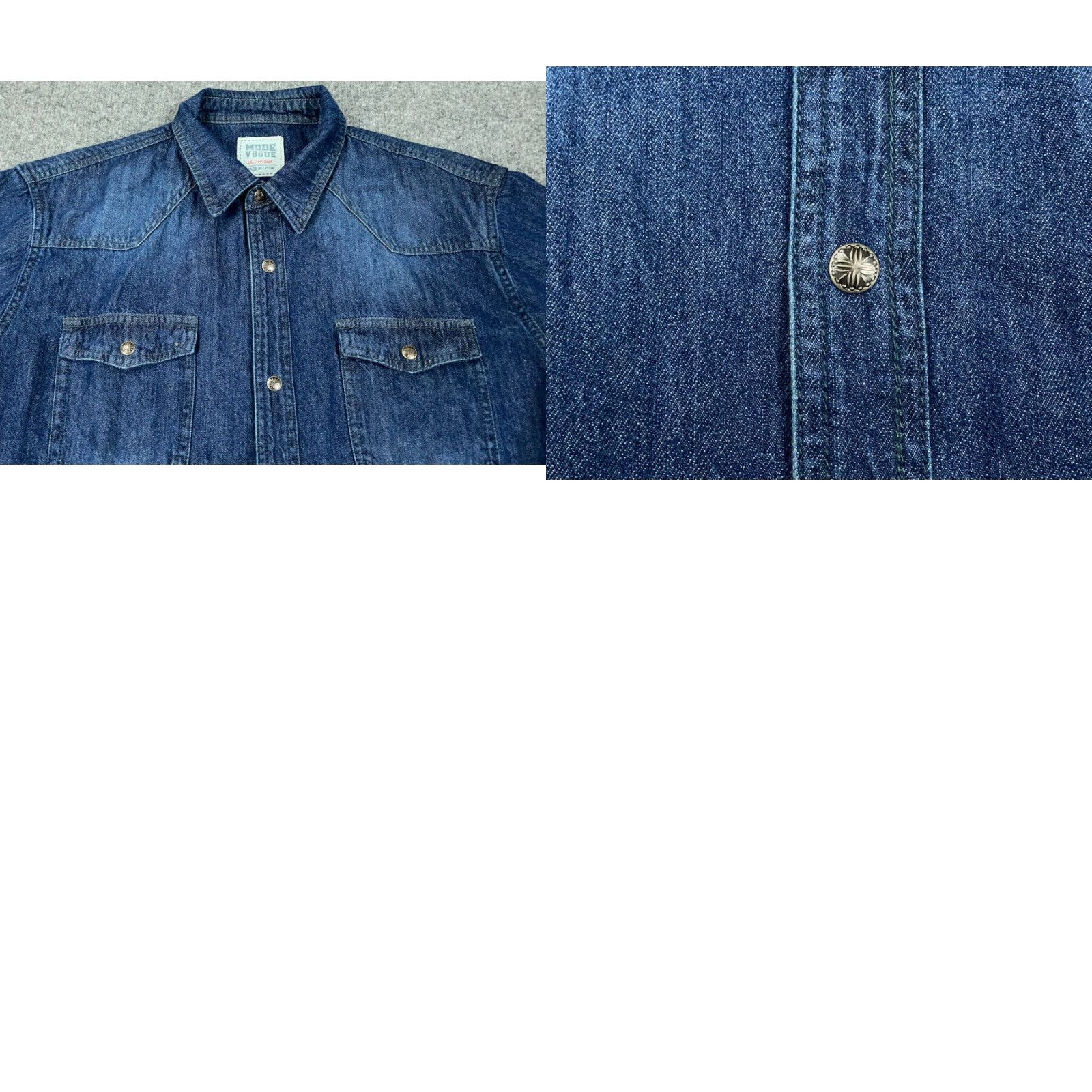 Denime Western Style Shirt Adult XL Dark Blue Denim Snap Button Rockabilly Workwear Size US XL / EU 56 / 4 - 8 Thumbnail