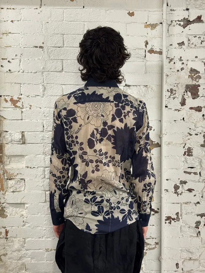 Dolce & Gabbana 2000s Dolce & Gabbana Cream Navy Cotton Floral Shirt Size US M / EU 48-50 / 2 - 3 Thumbnail