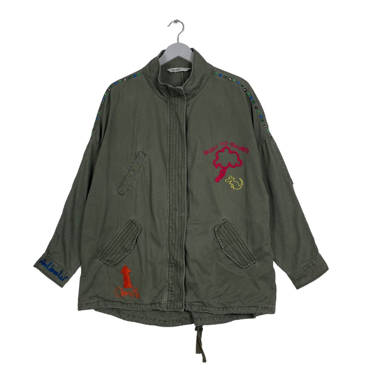 Japanese Brand 💥ZARA EMBROIDERY WORDING ARMY JACKET Size US L / EU 52-54 / 3 - 1 Thumbnail