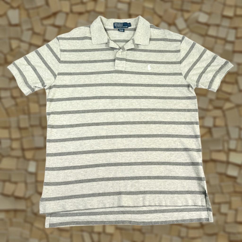 Polo Ralph Lauren VINTAGE Polo Ralph Lauren Polo Shirt Adult LARGE Gray Stripe Monochrome 90s Polo Ralph Lauren Logo Short Sleeve Casual Mens Size US L / EU 52-54 / 3 - 1 Thumbnail