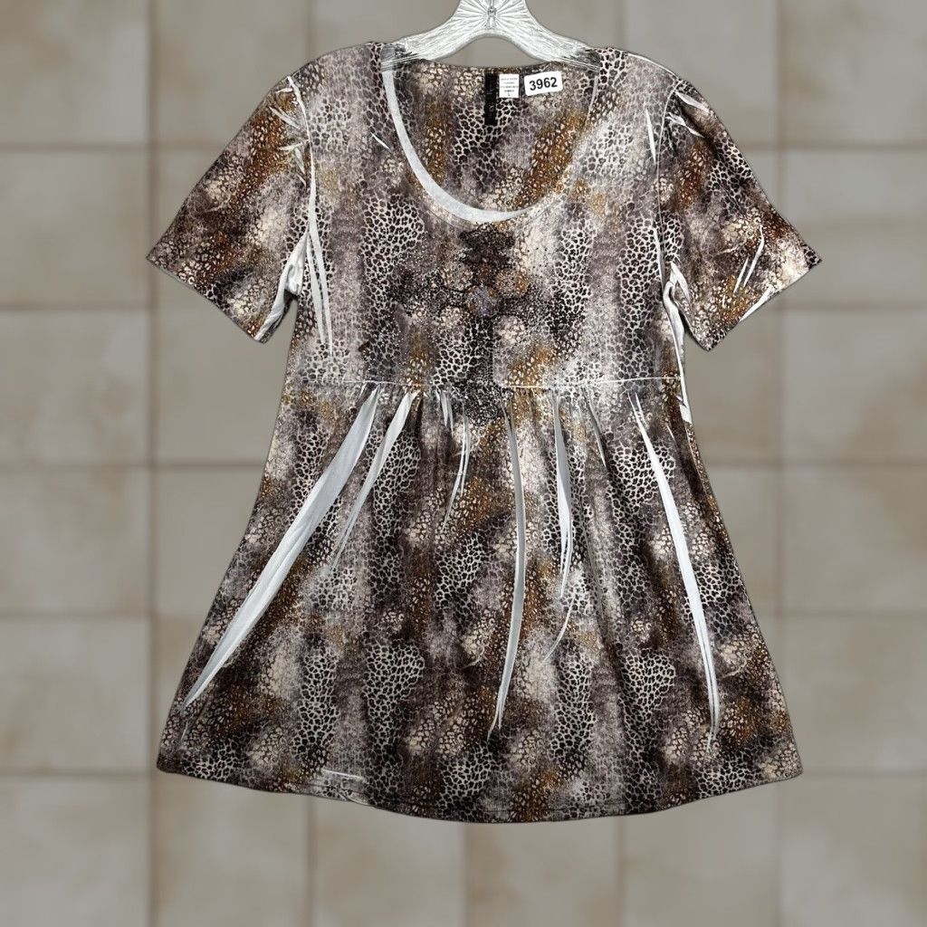 Vintage Lady Noir Y2K Tunic Top Shirt Large Embellished Cross Animal Print Western Blink Noir Lady Size L / US 10 / IT 46 - 1 Thumbnail