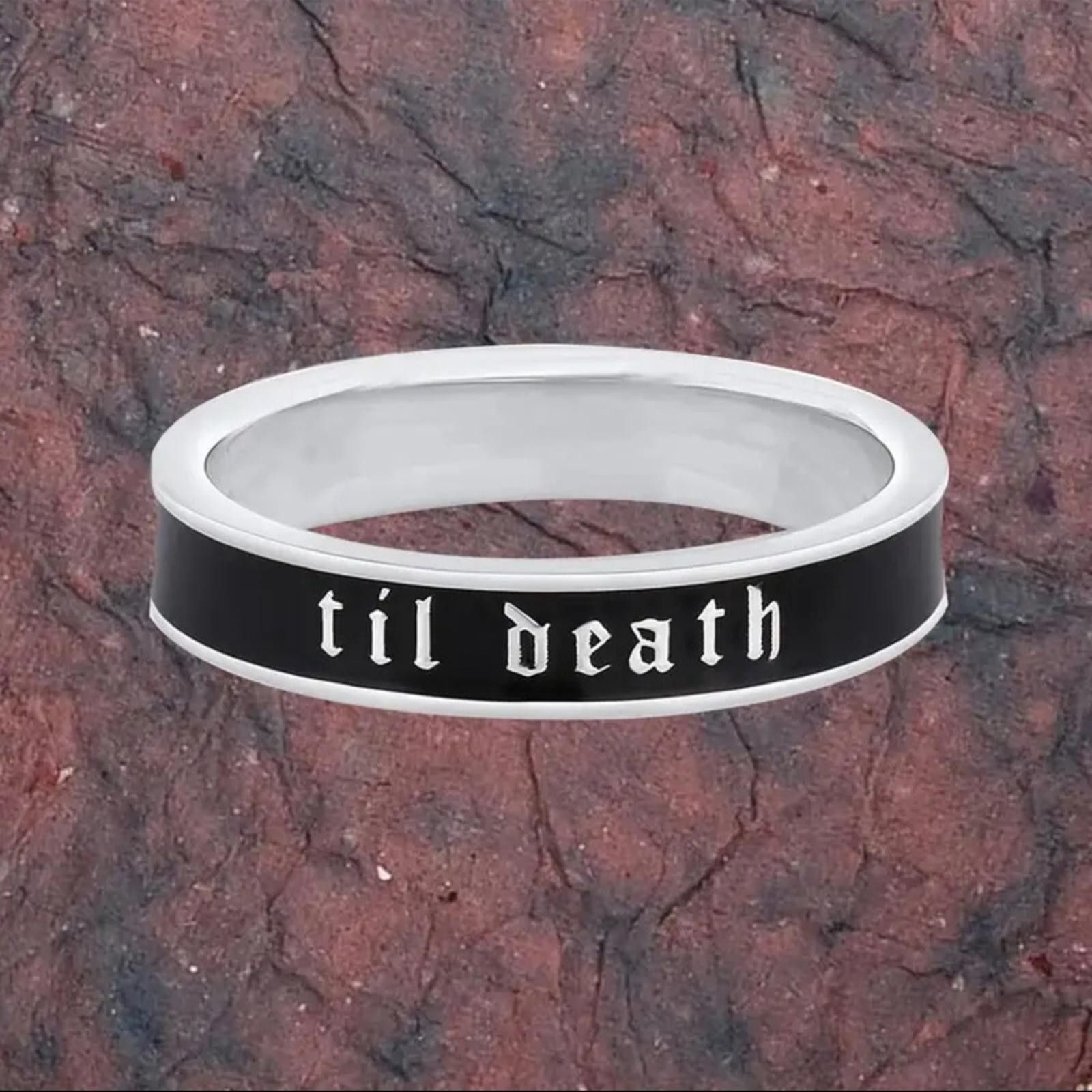 Designer TIL DEATH Silver and Black Bridal Band Size 8 Size ONE SIZE - 2 Thumbnail