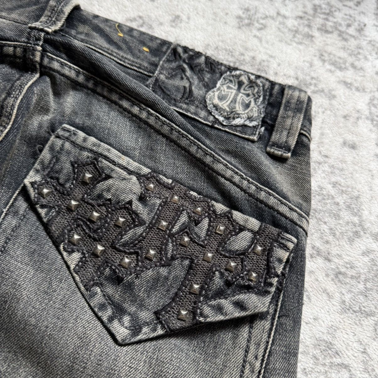 Affliction ✝️ Vintage Pepe Jeans Gothic Studded Cross Denim CH Style Size US 32 / EU 48 - 12 Thumbnail