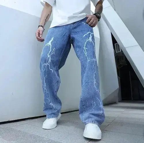 Japanese Brand Graffiti Printing Jeans Men's Gradient (blue) Size US 32 / EU 48 - 1 Thumbnail
