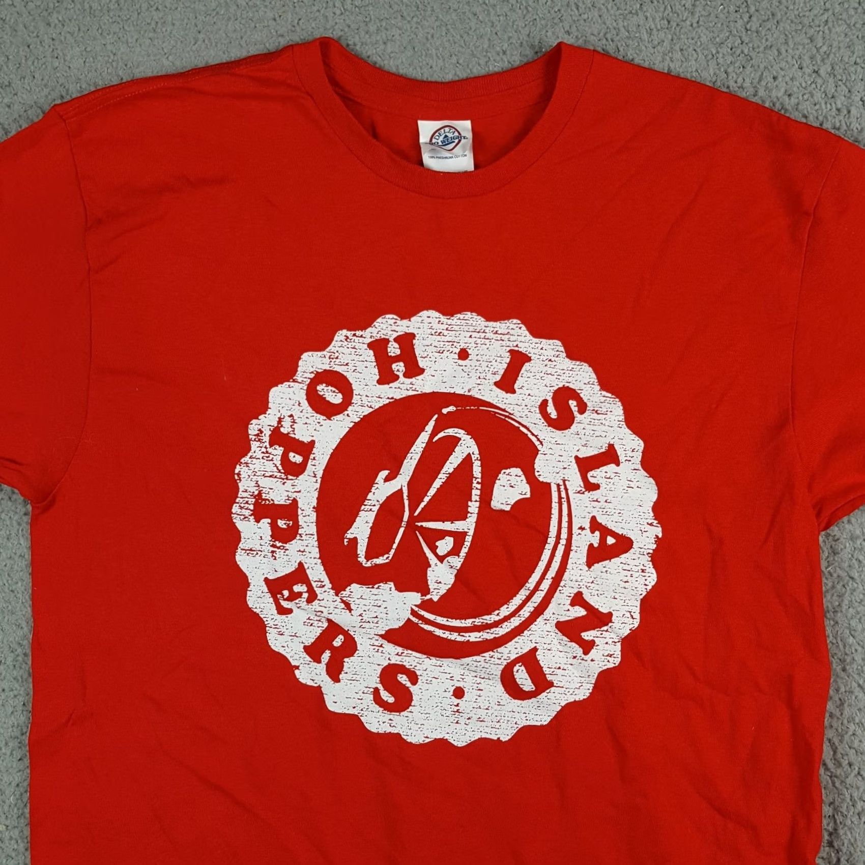Delta Hoppers Island T-Shirt Red Short Sleeve Delta Unisex Adults S Crew Neck Cotton Solid Logo Vintage 00s 90s Y2K Retro Graphic Size US S / EU 44-46 / 1 - 2 Thumbnail