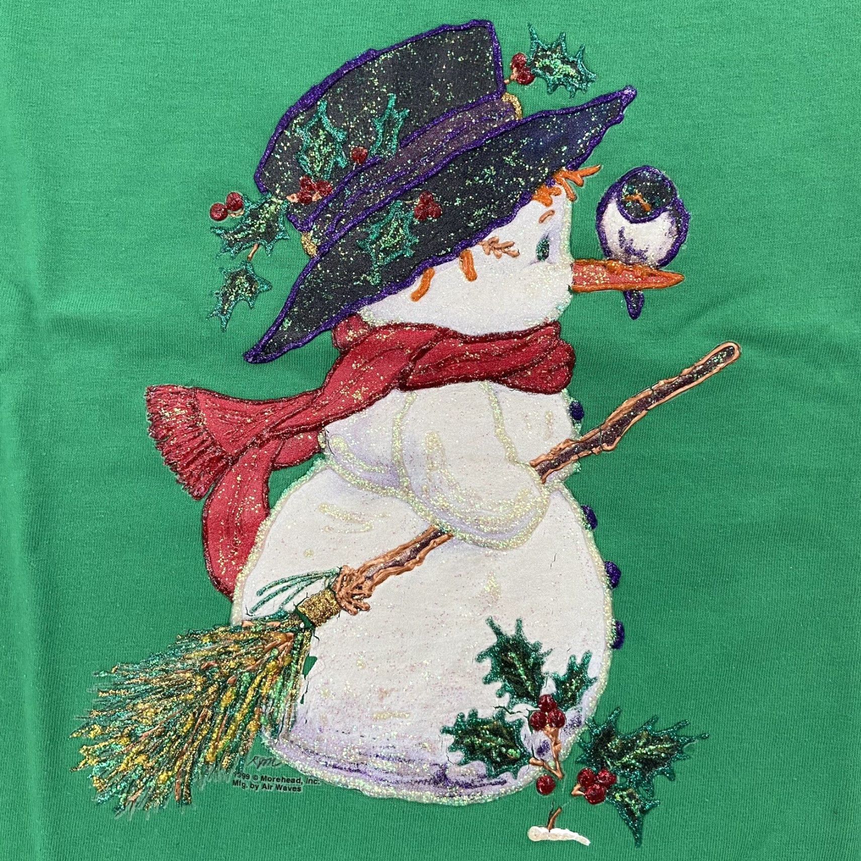 Jerzees VINTAGE 90s Snowman Hand Painted Green Adult T-Shirt Mens Large Christmas L Shirt Size US L / EU 52-54 / 3 - 4 Thumbnail
