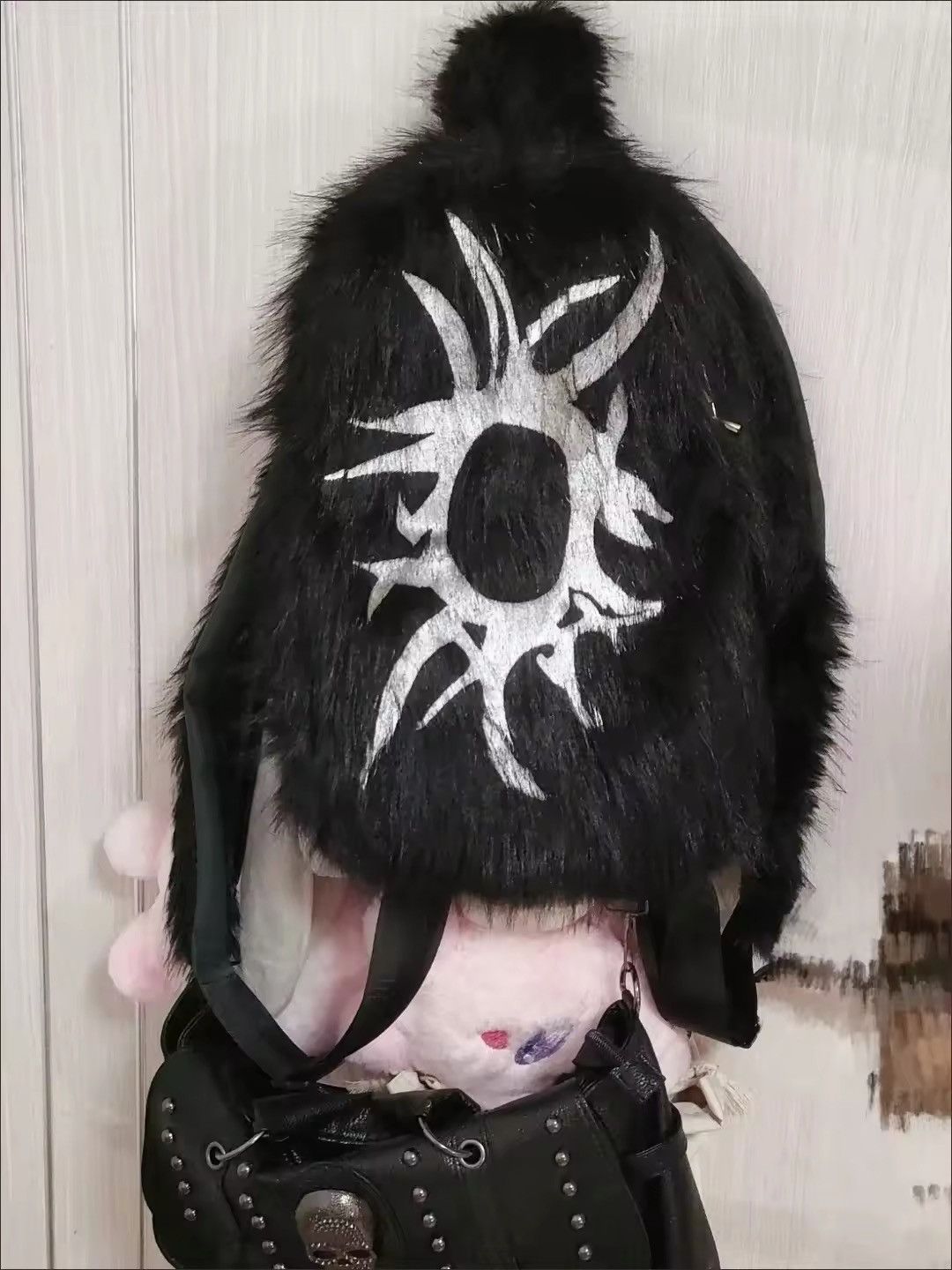 Japanese Brand Unisex Print Fluffy Black Fur Backpack Size ONE SIZE - 3 Thumbnail