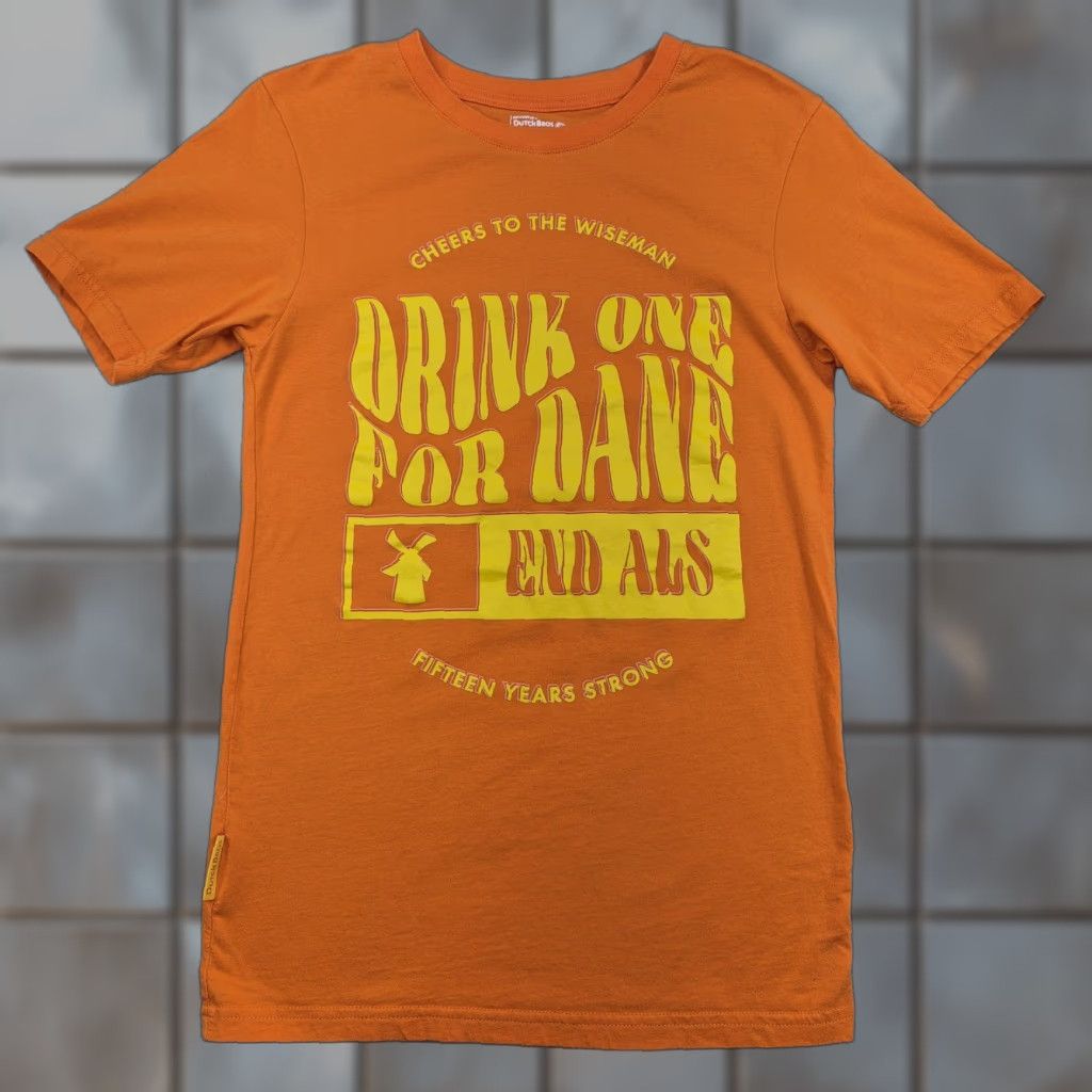 Vintage Dutch Bros Drink One For Dane Shirt T-Shirt Unisex Adults XS Orange Coffee ALS Awareness 15 Years Strong Size US XS / EU 42 / 0 - 1 Thumbnail