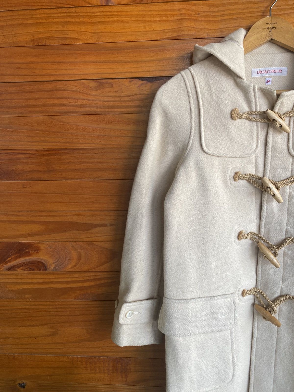 DRESSTERIOR Vintage DRESSTERIOR Cream Duffle Coat Hooded Wool Blend Size XS / US 0-2 / IT 36-38 - 7 Thumbnail