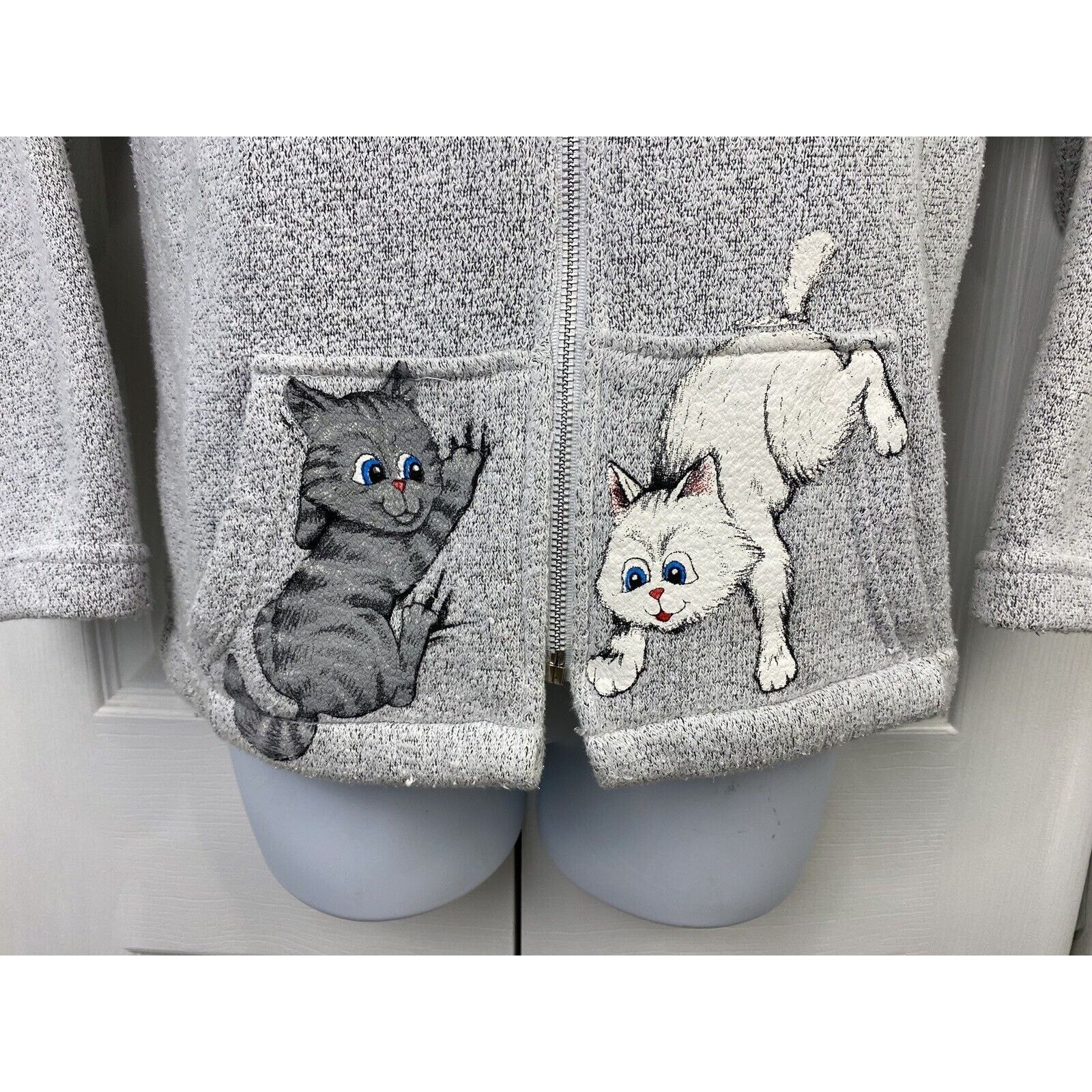 Other VTG ESY Sportswear Painted Cat Zip Sweater Grey Kitten Size S / US 4 / IT 40 - 7 Thumbnail