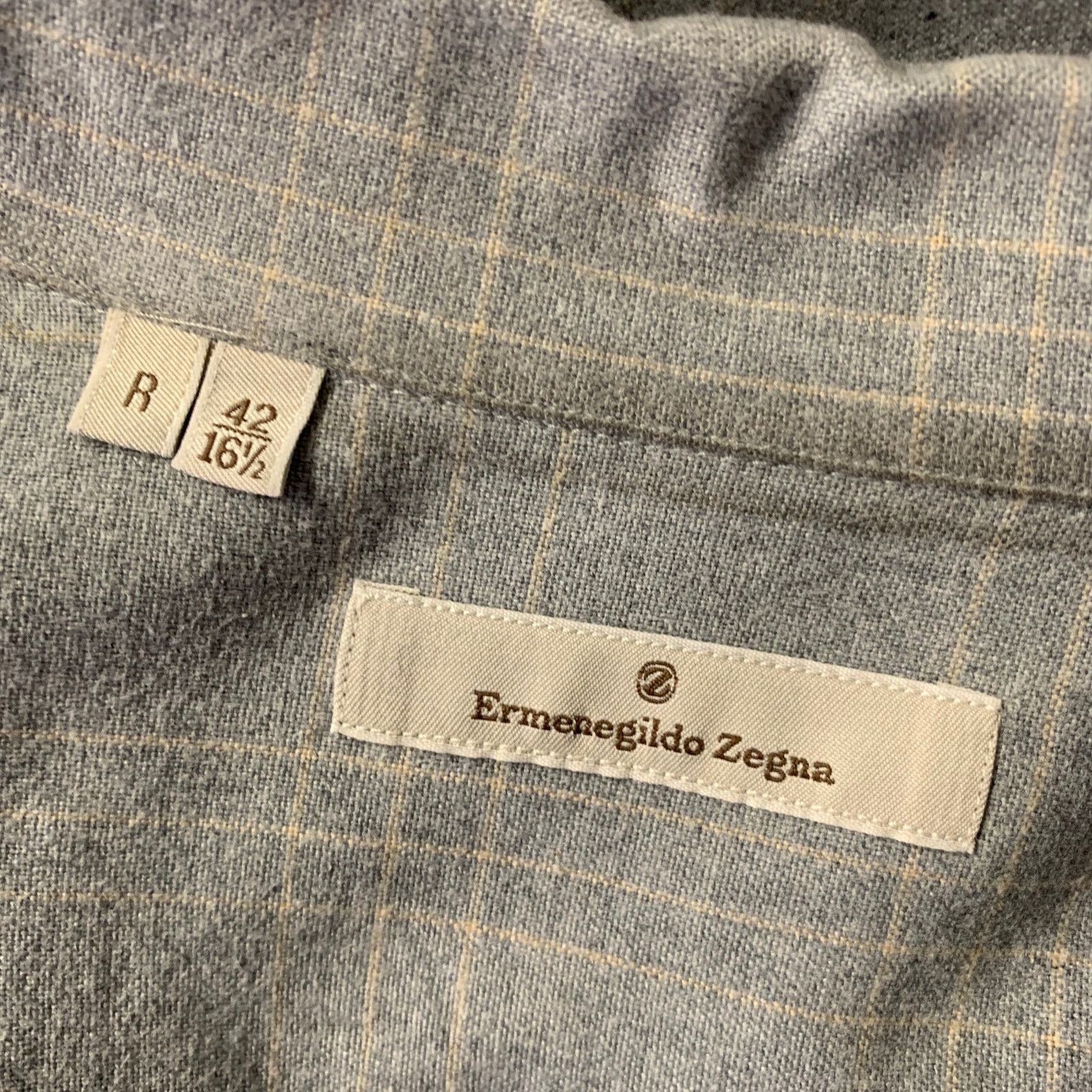 Ermenegildo Zegna ERMENEGILDO ZEGNA XL Grey Plaid Cotton Button Down Shirt Size US XL / EU 56 / 4 - 5 Thumbnail