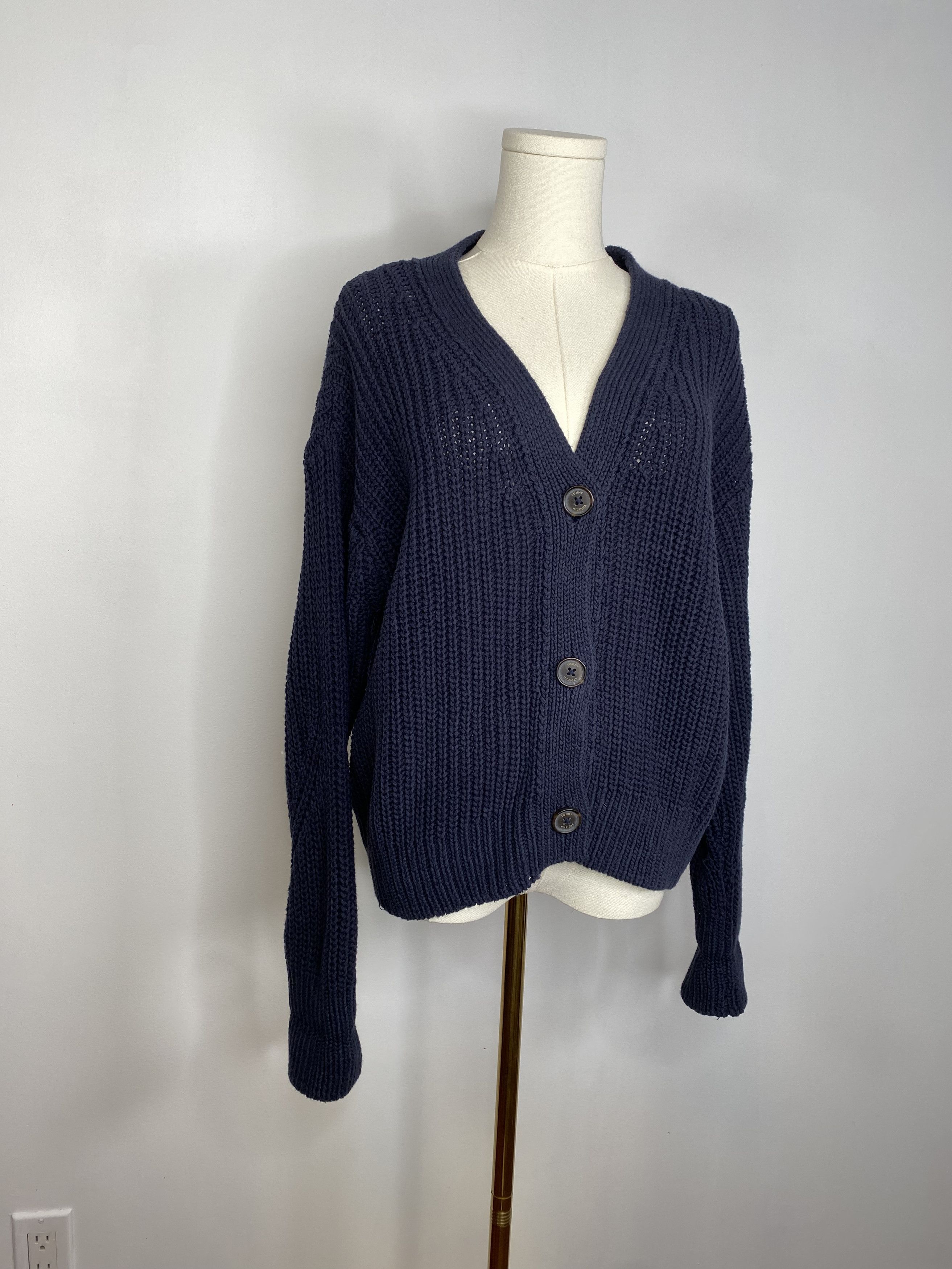 Tommy Hilfiger Tommy Hilfiger - Navy Blue Crochet Chunky Cardigan Size XS / US 0-2 / IT 36-38 - 3 Thumbnail
