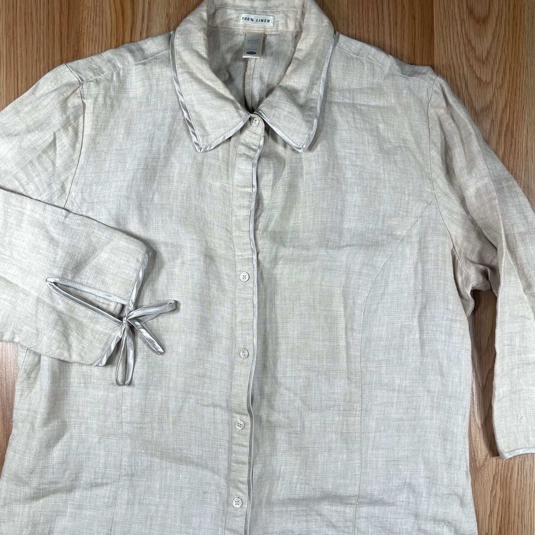 Old Navy Old Navy Shirt 100% Linen Button-Up Collared 3/4 Sleeve Womens Size XL Beige Size XL / US 12-14 / IT 48-50 - 2 Thumbnail