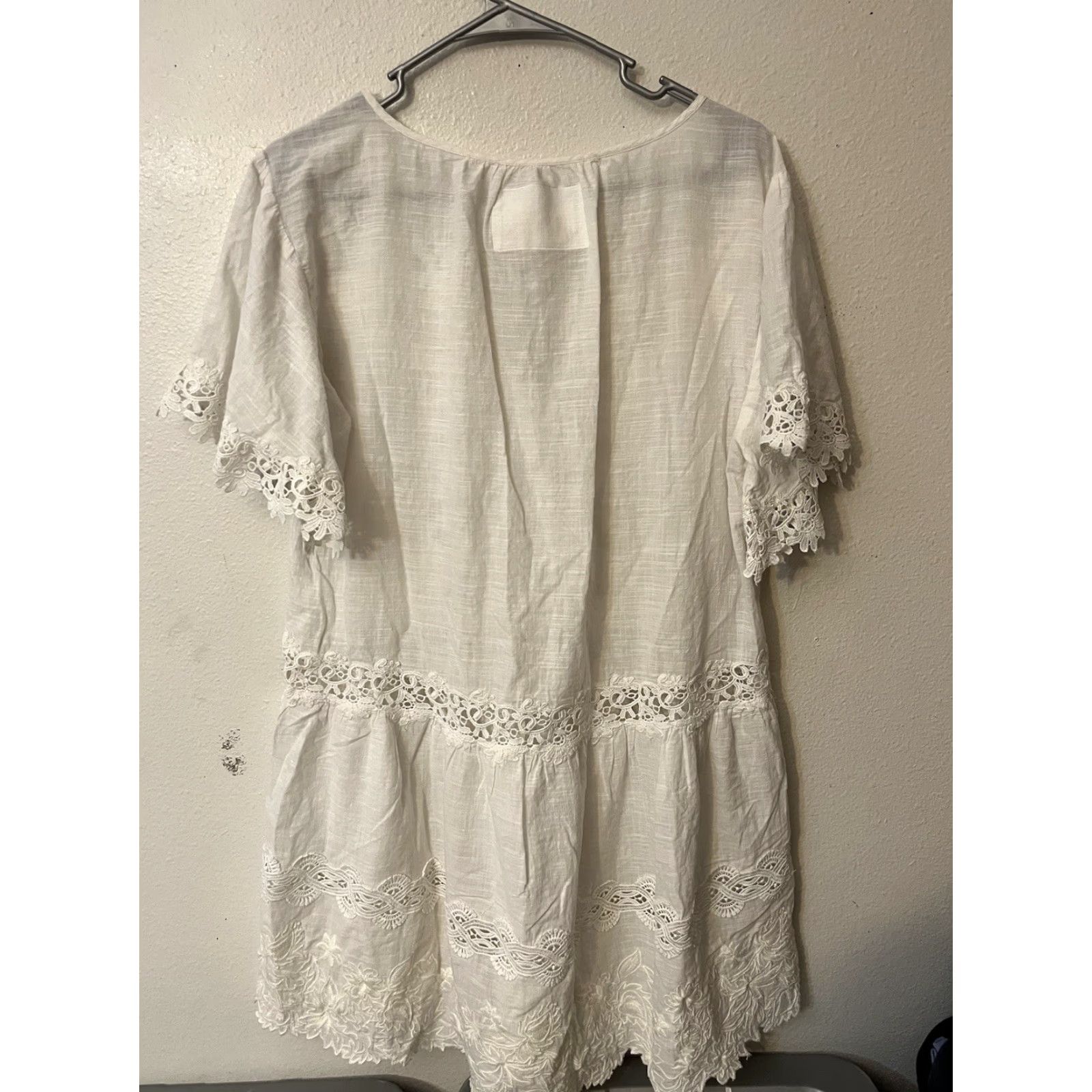 Anthropologie Anthropologie Embroidered Lace Trimmed Cutwork Mini Dress  with Slip White M