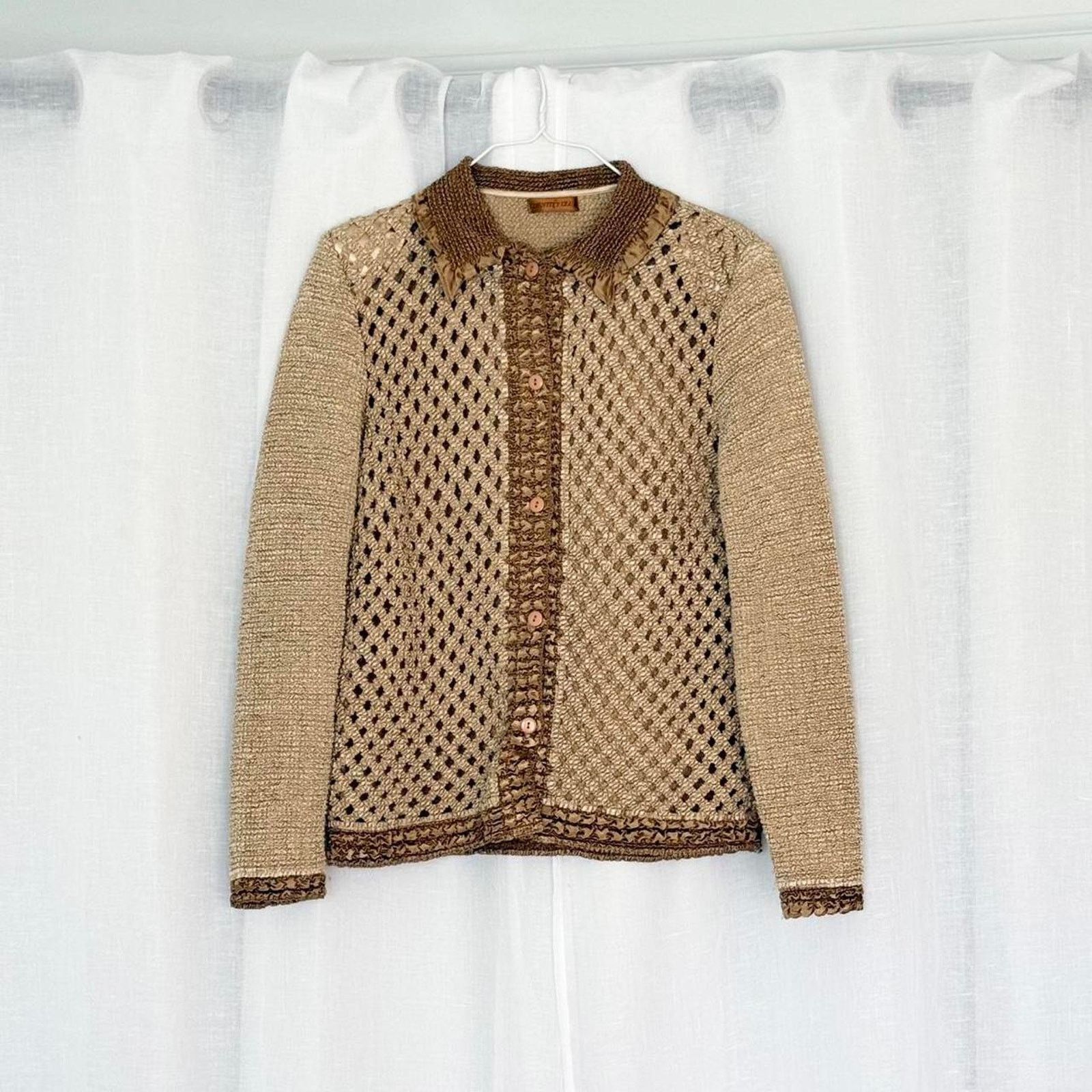 Vintage ⋆ ˚｡⋆୨୧˚ y2k crochet knit cardigan top boho western ˚୨୧⋆｡˚ ⋆ Size L / US 10 / IT 46 - 1 Thumbnail