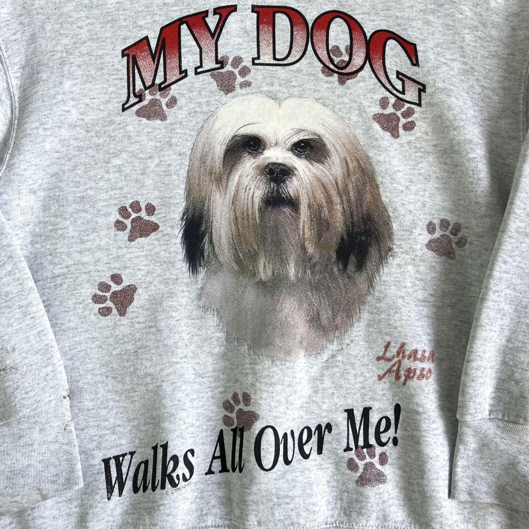 Fruit Of The Loom VINTAGE Lhasa Apso Sweatshirt Mens Large Gray My Dog Walks All Over Me 90s Size US L / EU 52-54 / 3 - 2 Thumbnail
