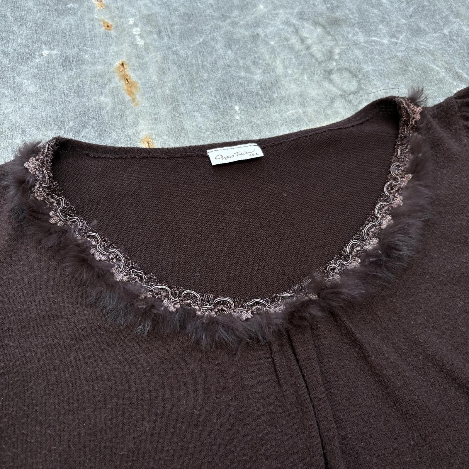 Vintage Vintage Y2K Chocolate Brown Fur Collar Long Sleeve Shirt Size M / US 6-8 / IT 42-44 - 2 Thumbnail