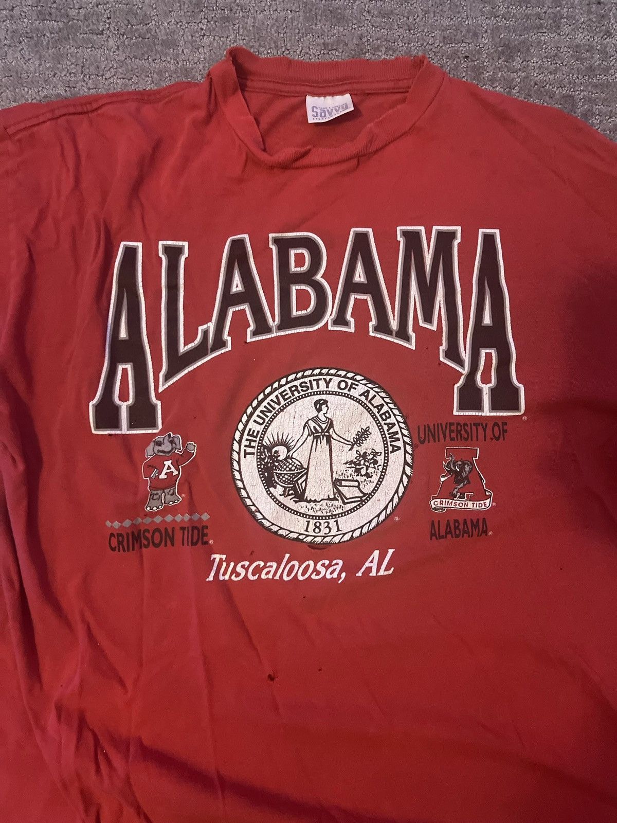Vintage Vintage 90s Alabama Crimson Tide Single Stitch Red T Shirt Size US XL / EU 56 / 4 - 3 Thumbnail