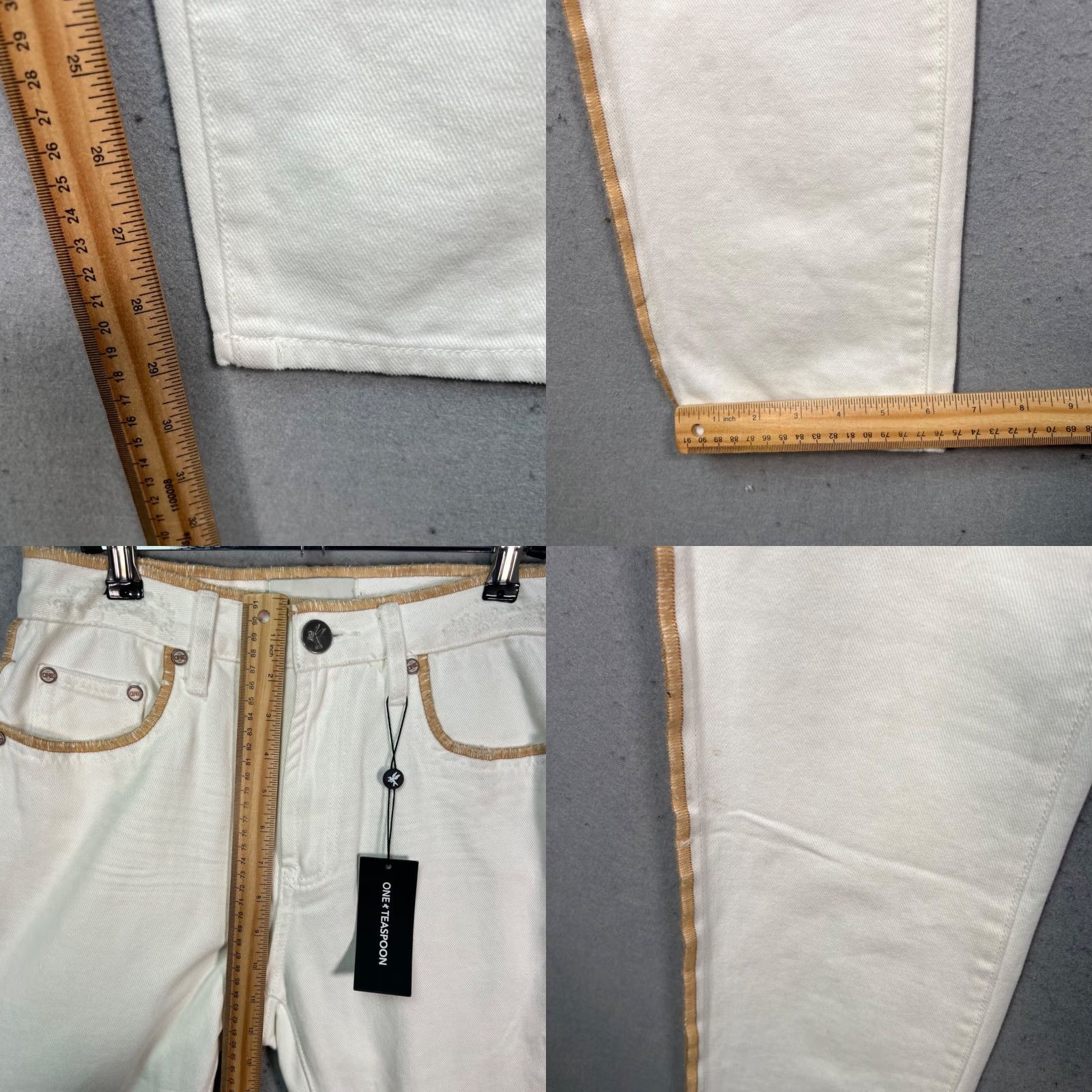 Vintage One Teaspoon Womens Size 26 White Straight-Leg Jeans With Beige Trim 100% Cotton Jeans Womens 26 White Denim 90s? Size 26" / US 2 / IT 38 - 8 Thumbnail