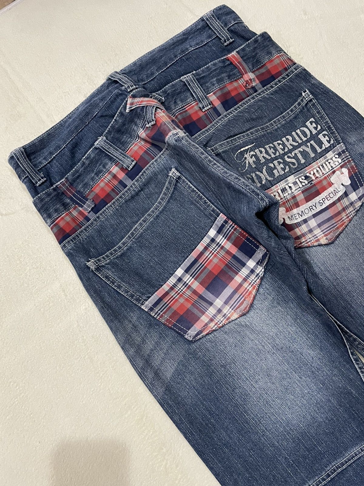 Japanese Brand Vintage Memory Special Double Waist Faded Dark Blue Jeans Size US 32 / EU 48 - 16 Thumbnail