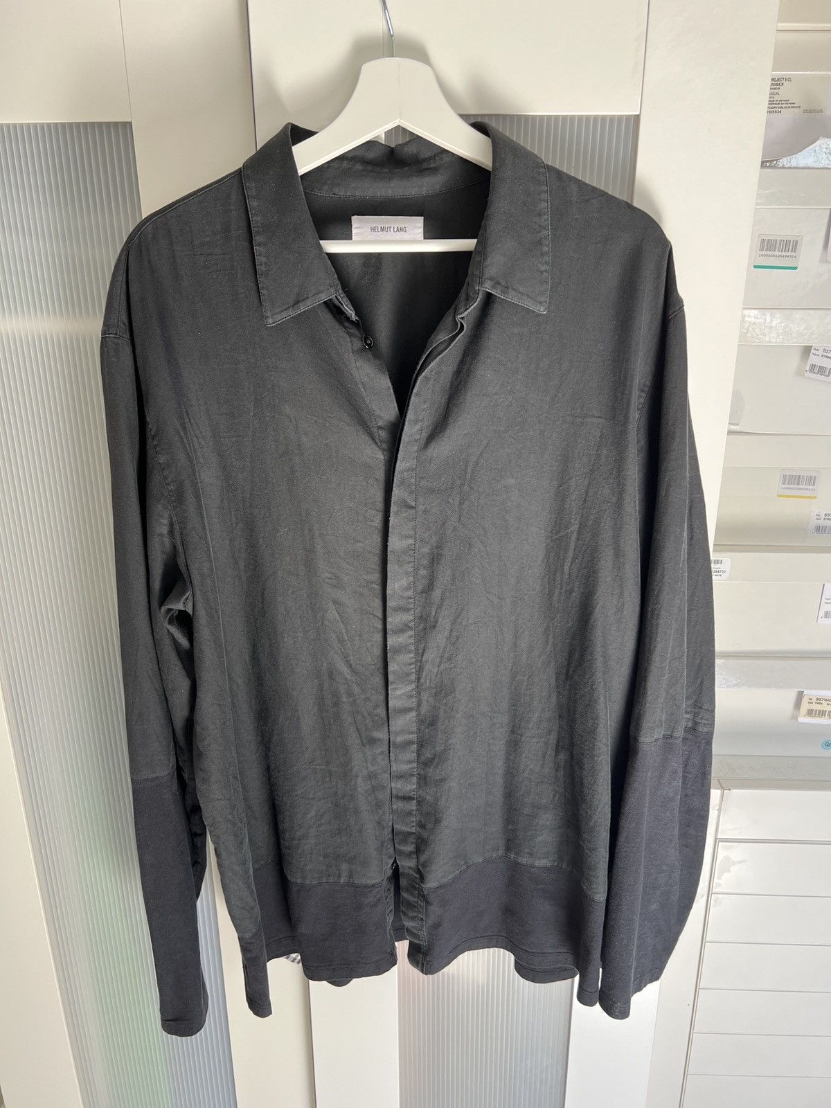 image of Helmut Lang Two Fabrics Shirt in Black, Men's (Size XL)