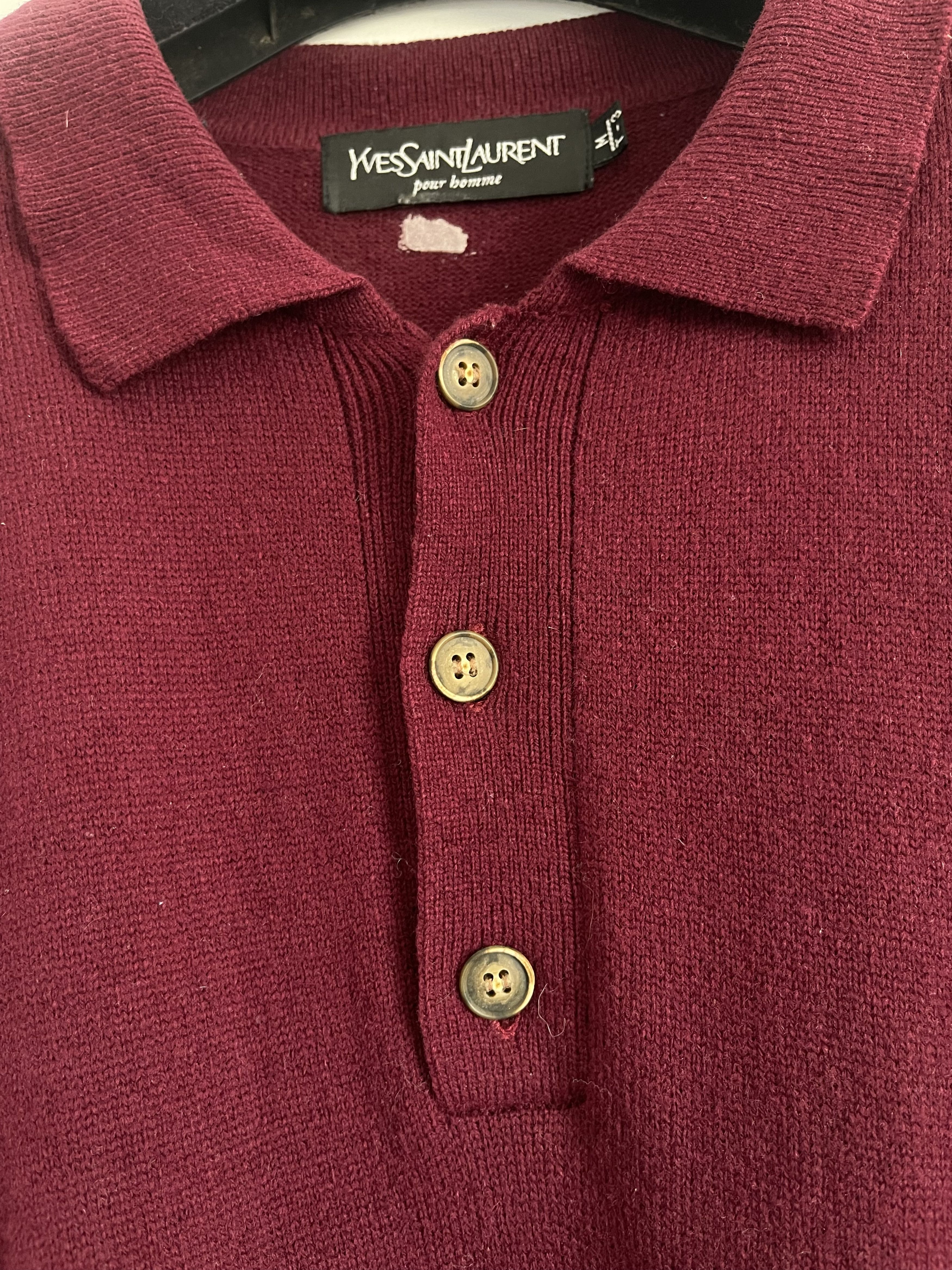 Yves Saint Laurent 🔥 burgundy sweater polo longsleeves wool jumper Size US M / EU 48-50 / 2 - 3 Thumbnail