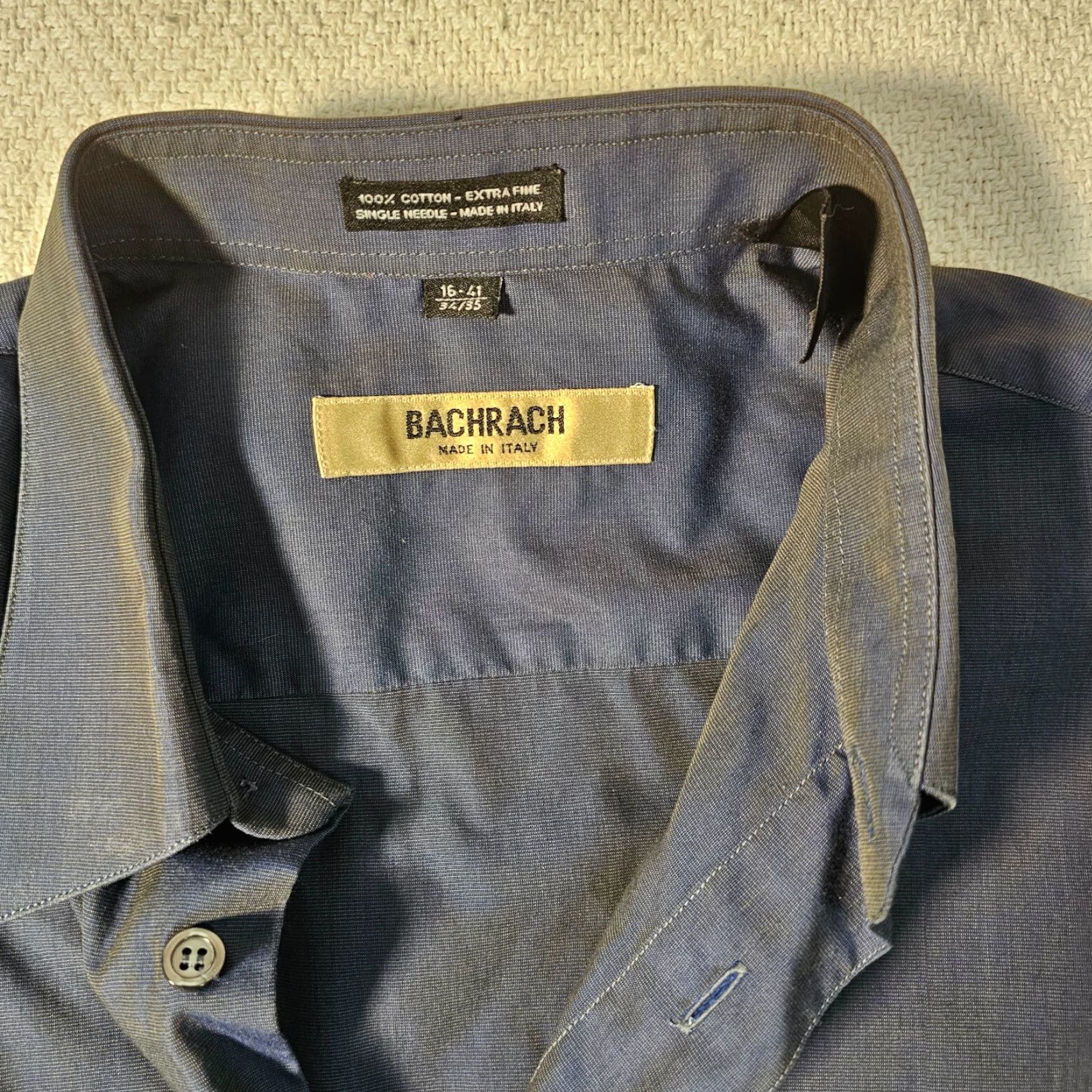 Vintage VINTAGE Bachrach Shirt — Button-Front Dress Shirt, Long Sleeve, 16, Blue, Cotton, Mens, Classic Fit Size 42R - 2 Thumbnail