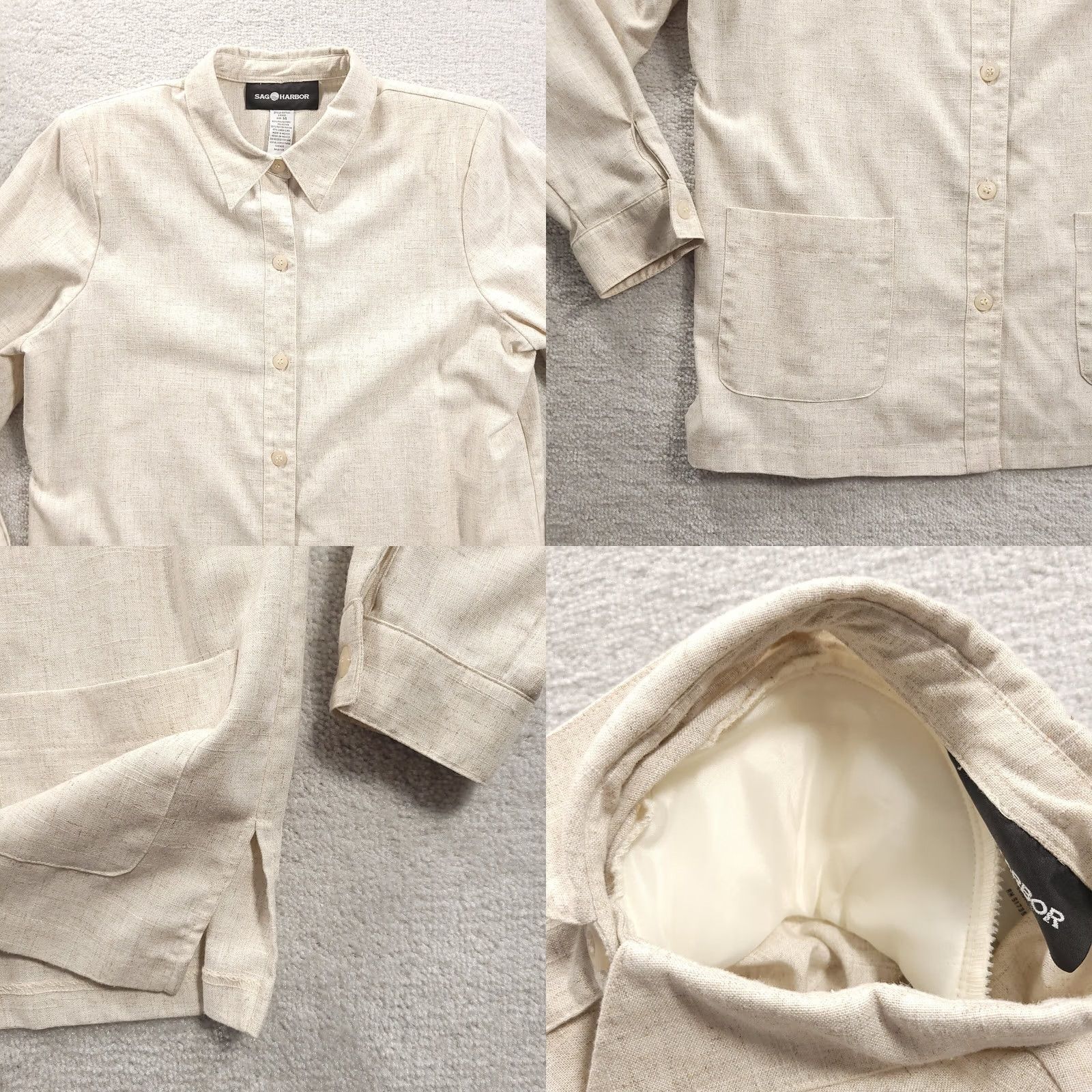 Vintage Sag Harbor Womens 14 Linen Blend Tan Beige Button-Up Top Shoulder Pads Pockets Shirt Casual Womens Size XL / US 12-14 / IT 48-50 - 8 Thumbnail