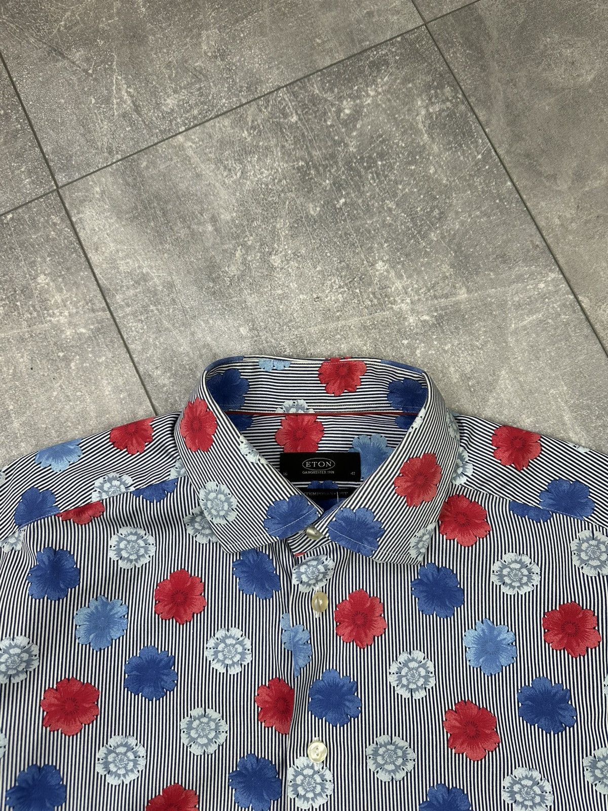 Vintage Eton Striped Shirt Button Up Flowers Print Size US L / EU 52-54 / 3 - 6 Thumbnail
