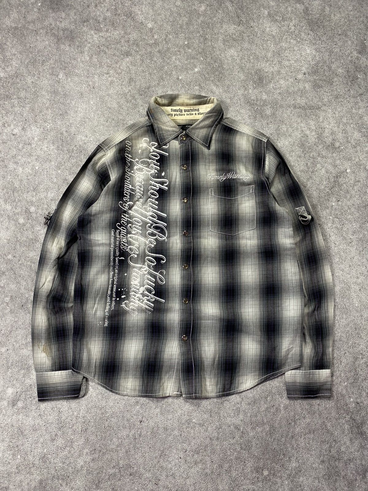 If Six Was Nine × Japanese Brand × Le Grande Bleu (L.G.B.) Tinley Warning Japanese Poem Plaid Shirt Size US M / EU 48-50 / 2 - 1 Thumbnail