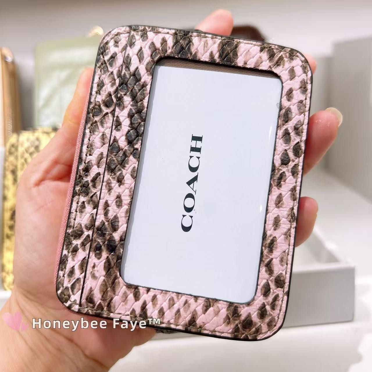 Coach Zip Card Case CEC53 Gold/Pink Snake-embossed leather Size ONE SIZE - 2 Thumbnail