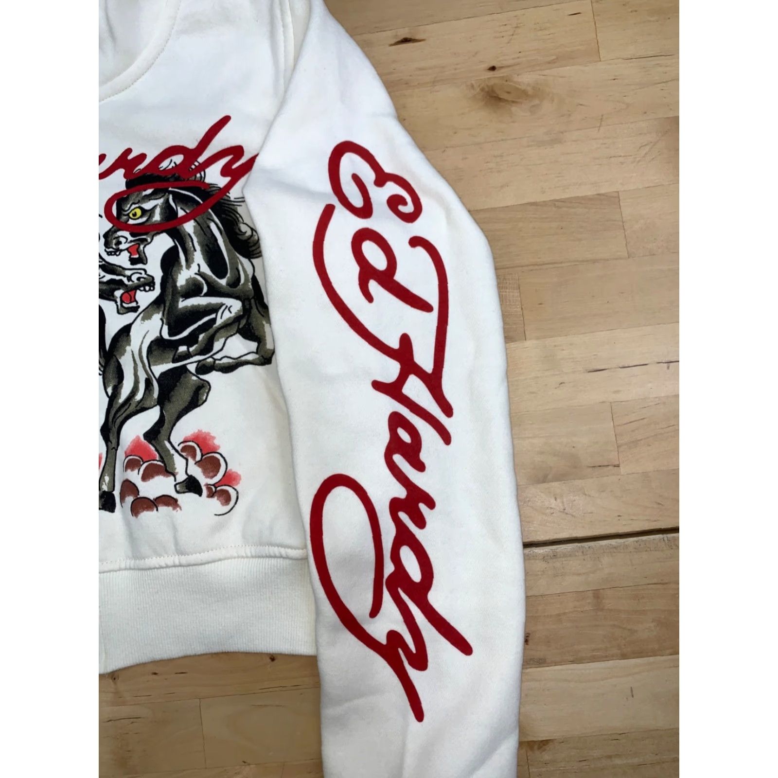 Ed Hardy Ed Hardy Hoodie Womens M Ivory Horse Crop NWT 12690 Size M / US 6-8 / IT 42-44 - 4 Thumbnail