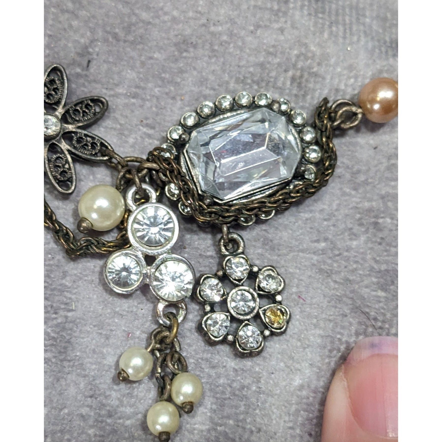 American Eagle Outfitters AEO Steampunk Faux Pearl Floral Gemmed Necklace Size ONE SIZE - 8 Thumbnail