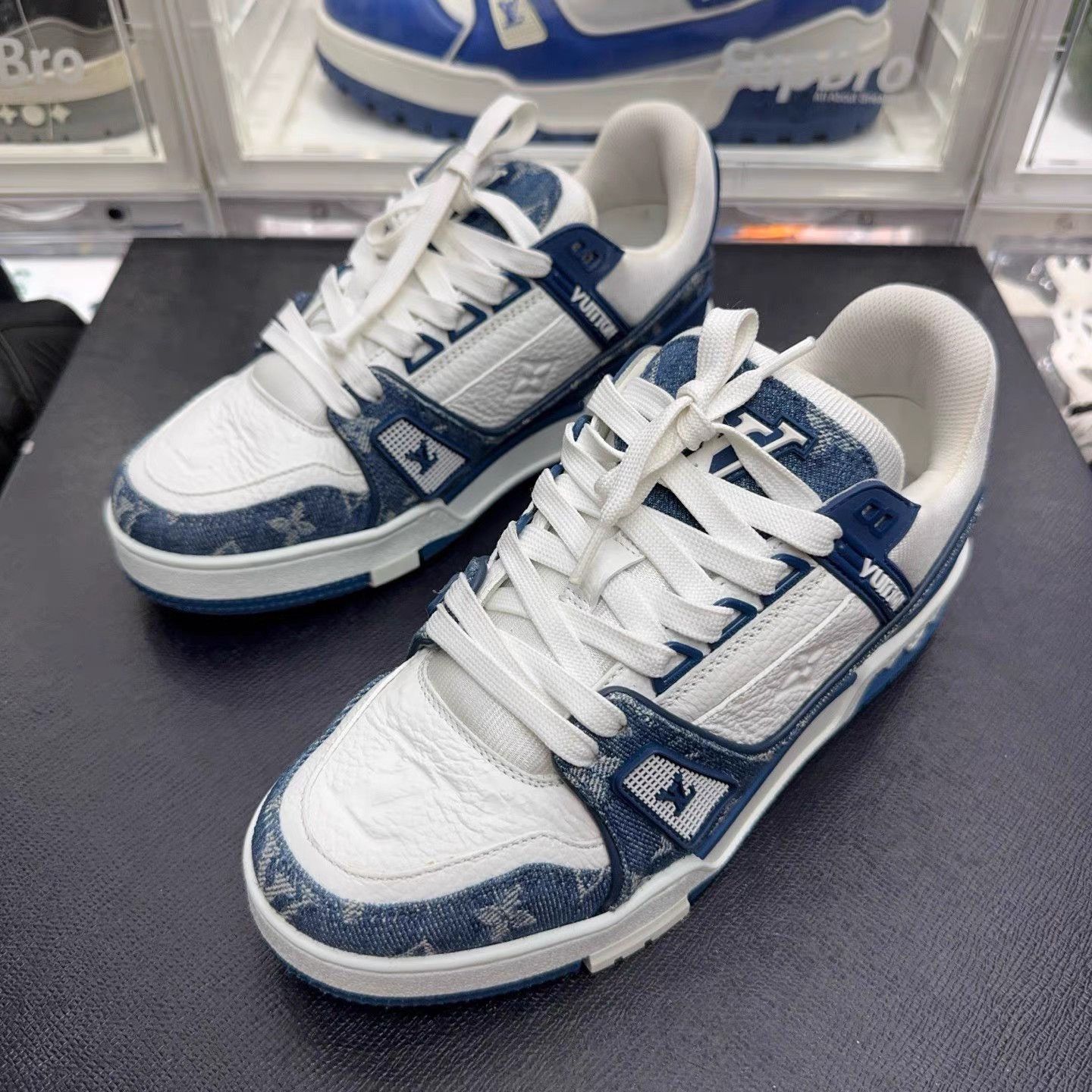 Louis Vuitton LV Louis Vuitton Trainer Blue White Denim Sneakers Size US 7.5 / IT 37.5 - 1 Thumbnail
