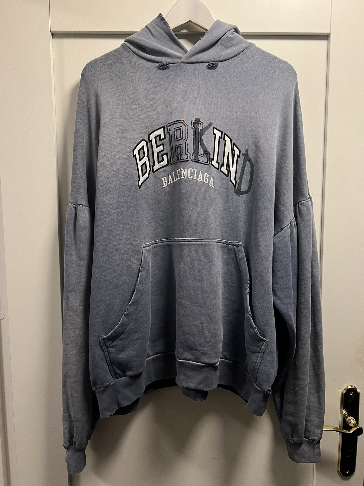 image of Balenciaga Be Kind Hoodie Sz. 4 (Xl) in Blue Gray, Men's