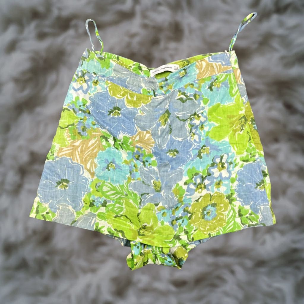 Vintage VINTAGE Faithfull The Brand Romper Womens XS Green Floral Spaghetti Strap Lined Summer Size 26" / US 2 / IT 38 - 1 Thumbnail
