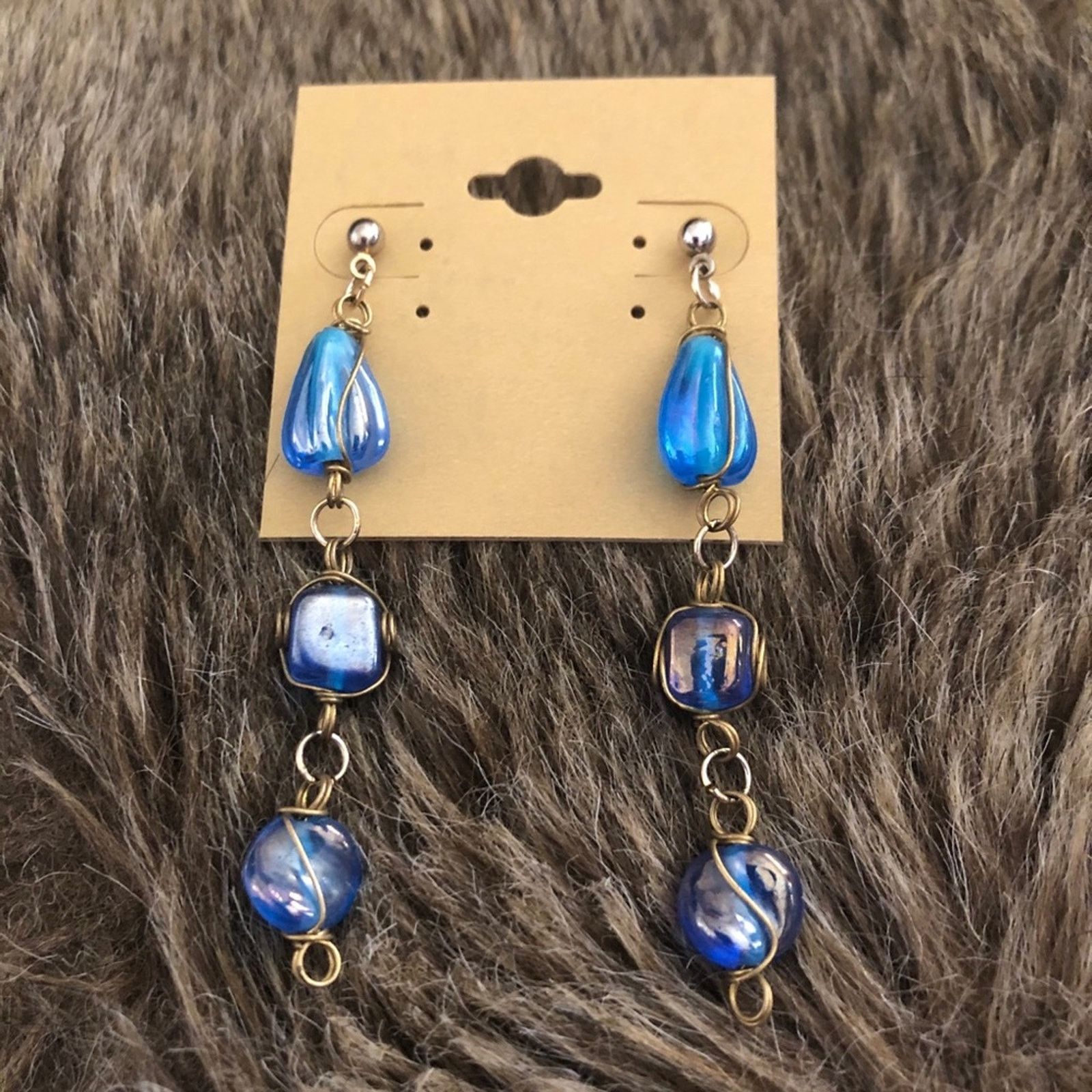 Vintage Vintage wired blue glass dangle pierced earrings Size ONE SIZE - 2 Thumbnail