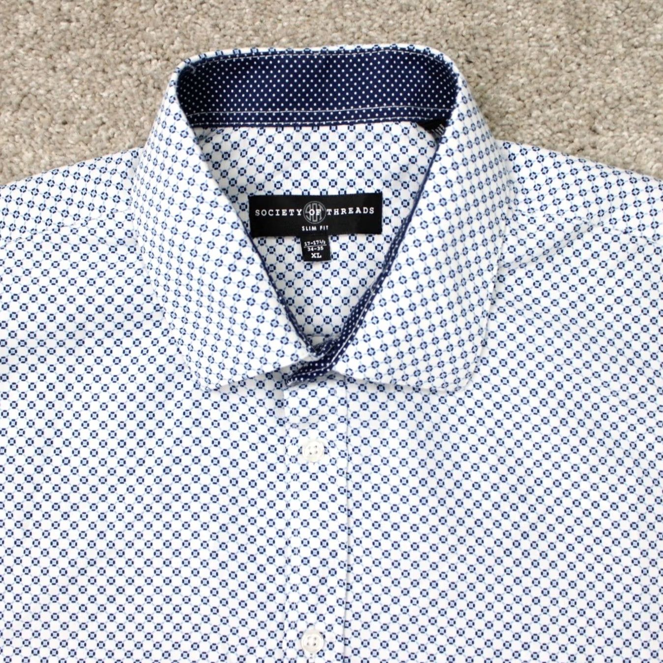 Vintage Society of Threads Shirt Mens XL White/Blue Check Slim Fit L/S Button-Up Shirt Size US XL / EU 56 / 4 - 6 Thumbnail