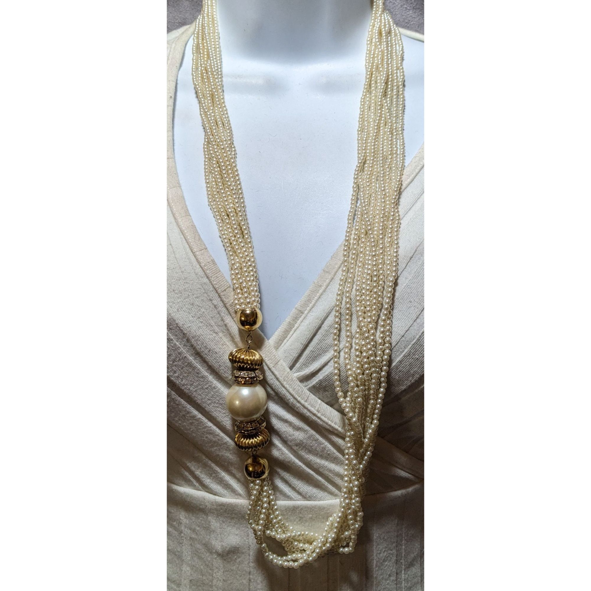Other Vintage Glam Gold Pearl Multistrand Statement Necklace Size ONE SIZE - 5 Thumbnail