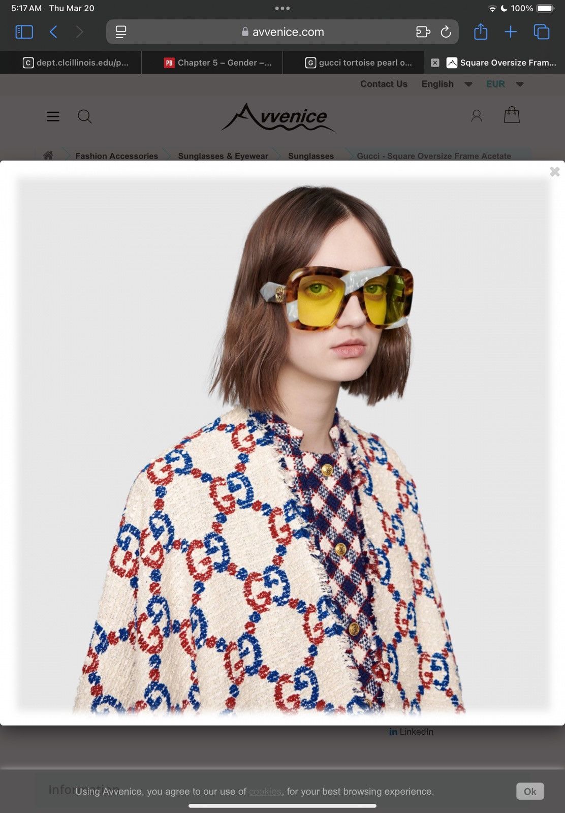 Gucci Oversized Gucci Tortoise Pearl Sunglasses Size ONE SIZE - 6 Thumbnail