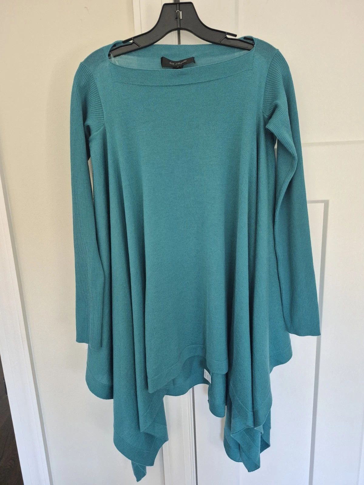 St. John Sweater Turquoise 100% Wool Long Slv Asymmetrical Hem Size P Size S / US 4 / IT 40 - 2 Thumbnail