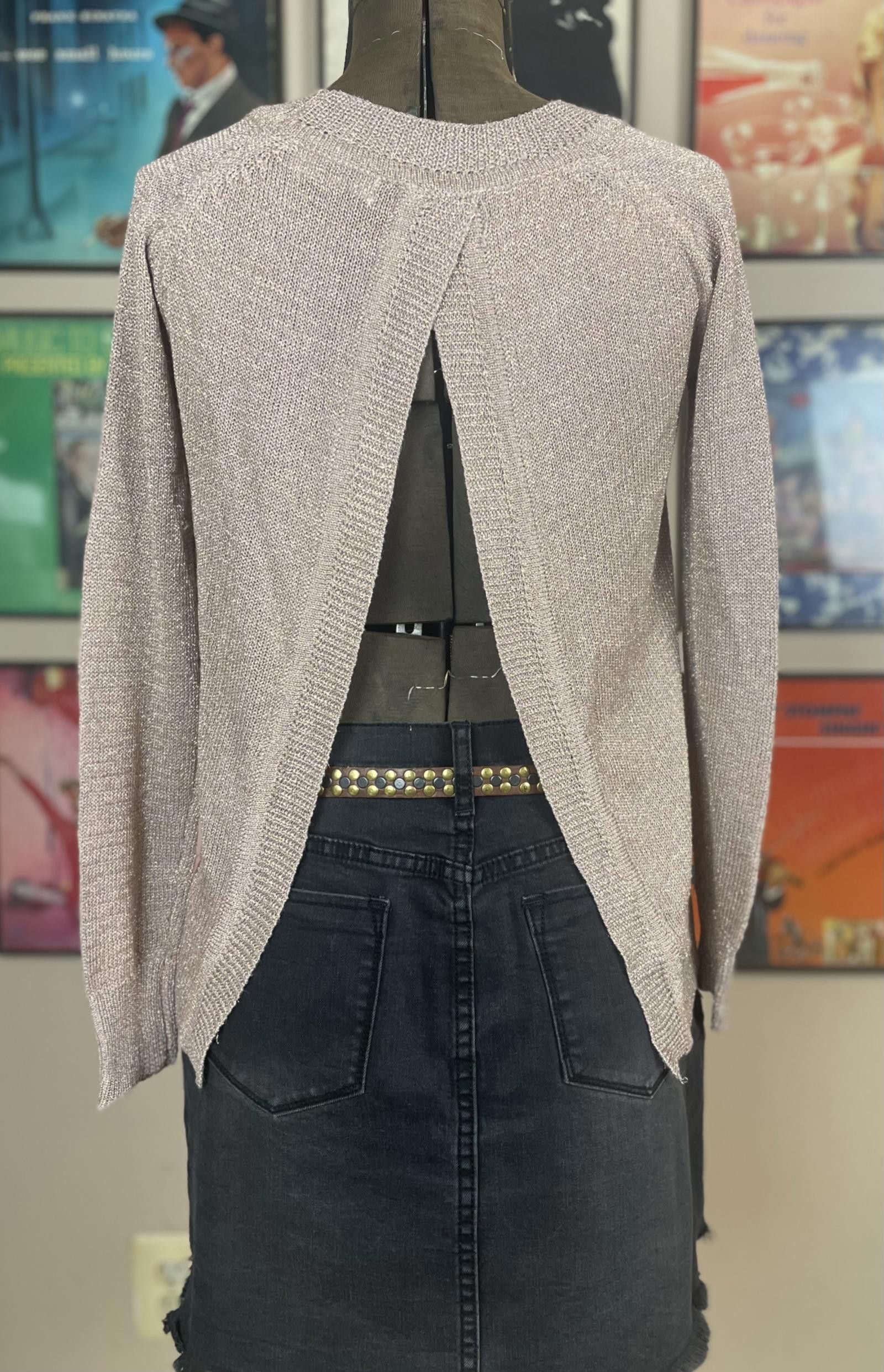 Designer Millau open back metallic sweater womens size (S) Rosegold Size S / US 4 / IT 40 - 2 Thumbnail