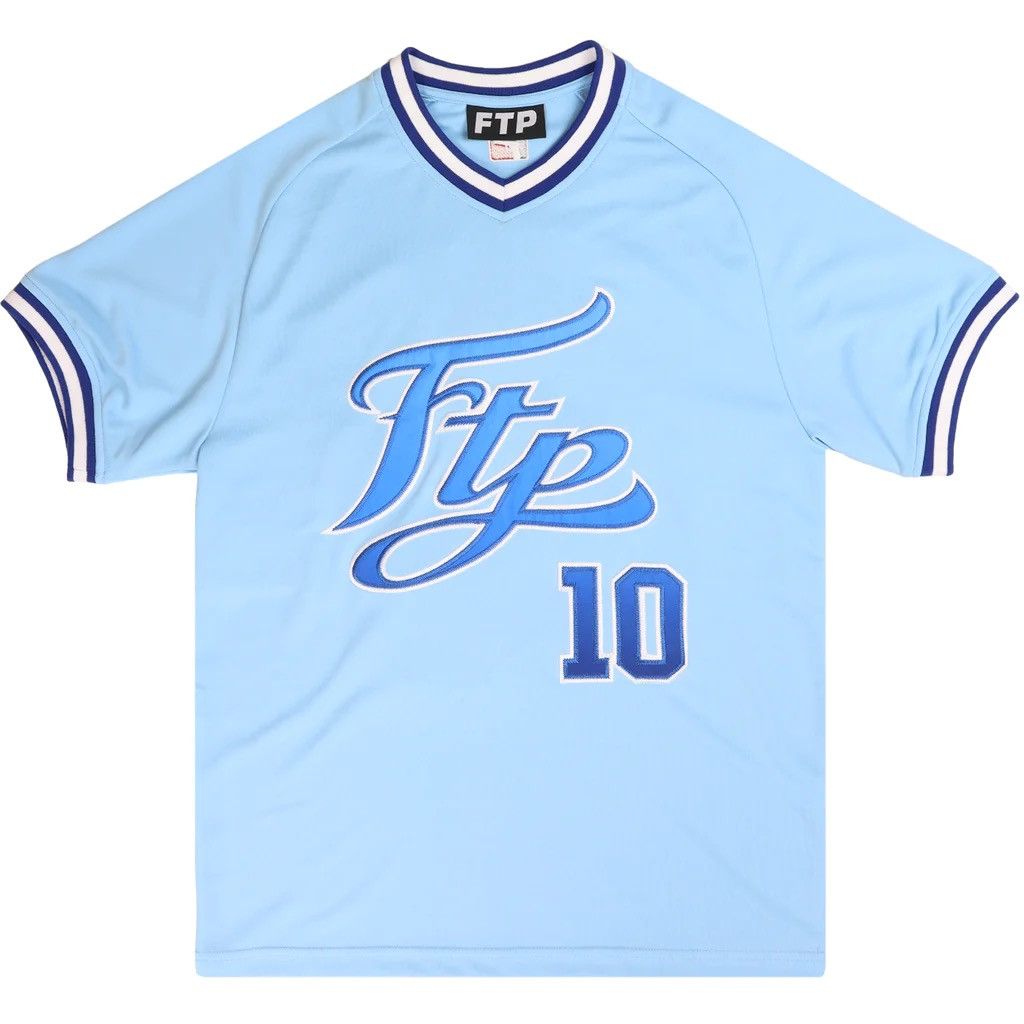 image of Fuck The Population Ftp Script Pullover Baseball Jersey (Light Blue), Men's (Size Large)