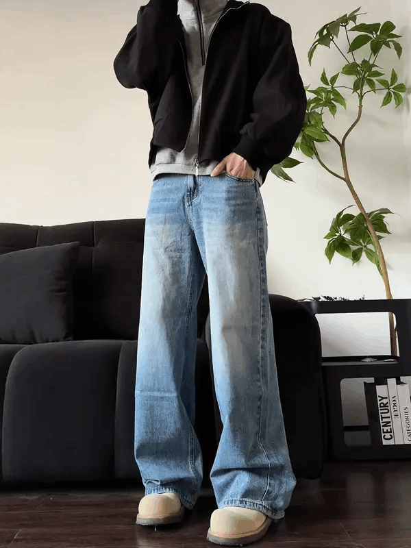 Jean Kitazawa x Kawa Blue Washed Straight Baggy Wide Leg Jeans Size US 30 / EU 46 - 2 Thumbnail