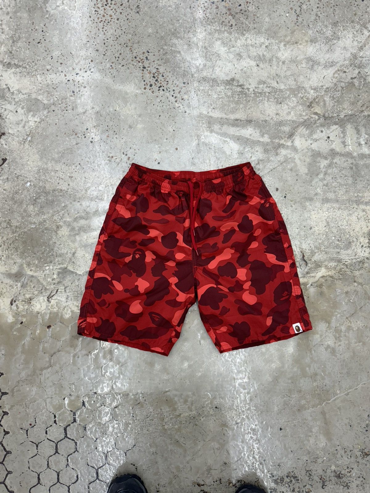 Red store camo bape shorts